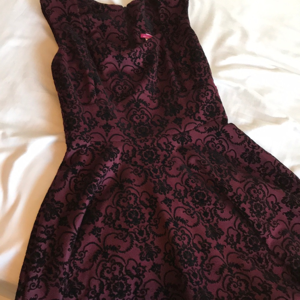Burgundy, textured velvet dress